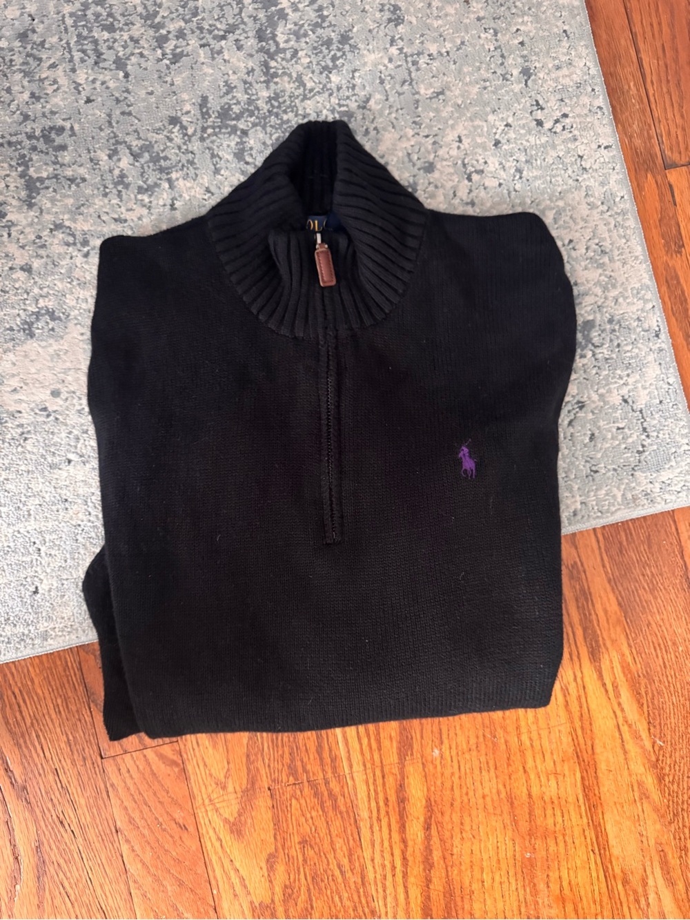 Polo by Ralph Lauren Black Half-Zip Sweater with Purple Pony Embroidery